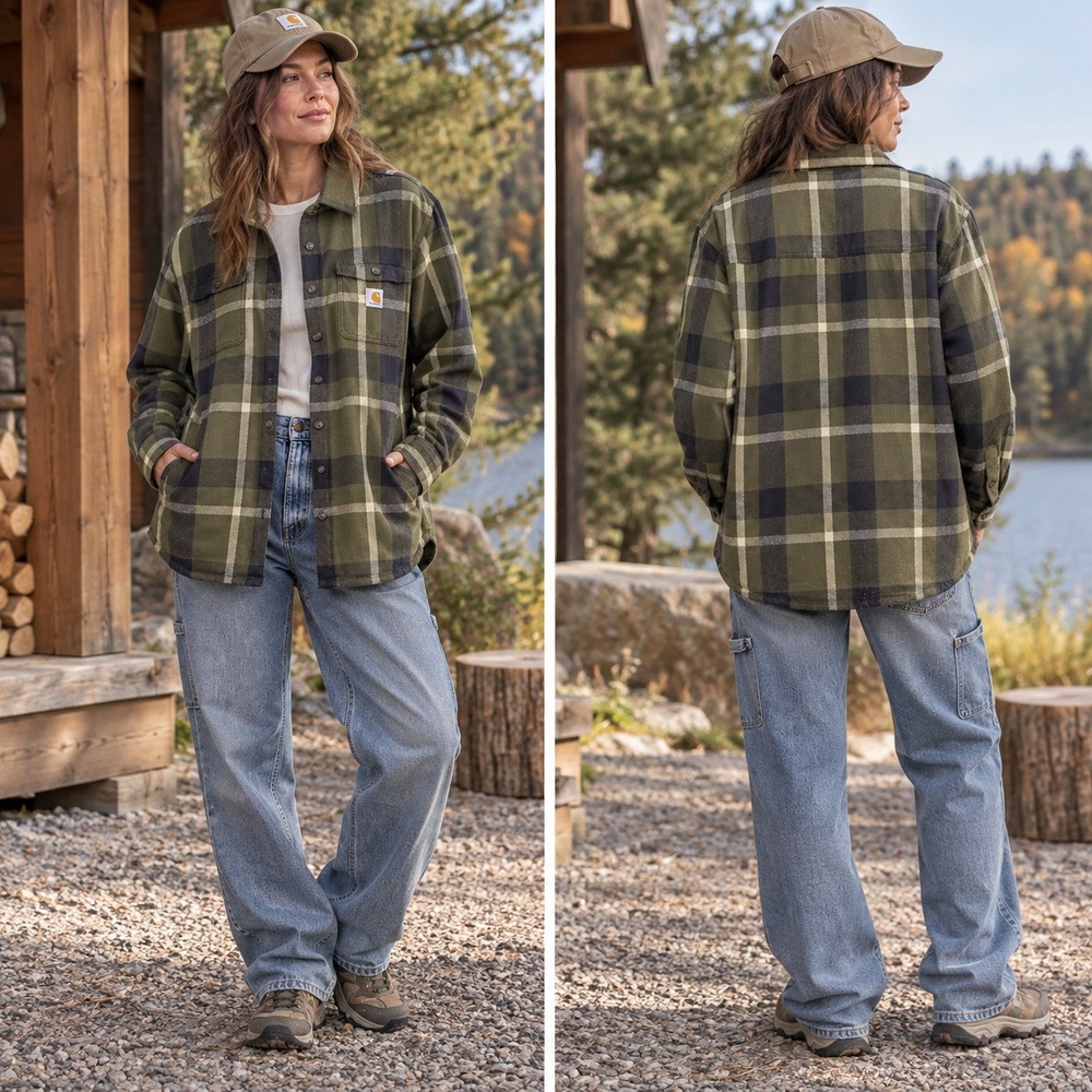Carhartt Womens Twill Plaid Shirt Chore Jacket XL Shacket Workwear Utility Heavy
